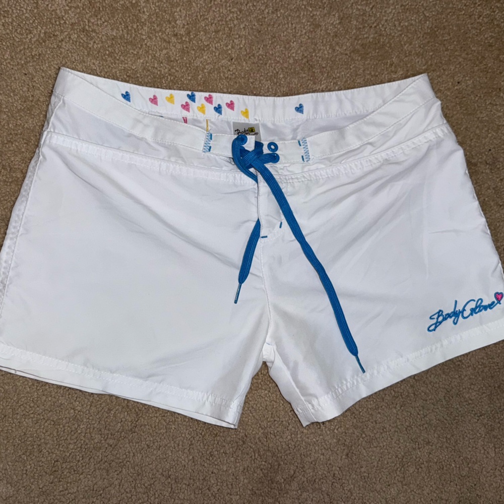 Body Glove White Swim Shorts with Colorful Heart Pattern